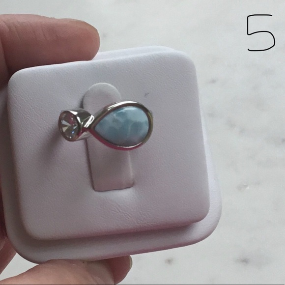 Natural Larimar & Cz Ring - Picture 2 of 14